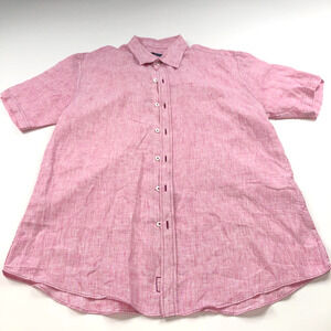 Zachary Prell XL 100% Linen Button Short Sleeve Collared Shirt Red MINT